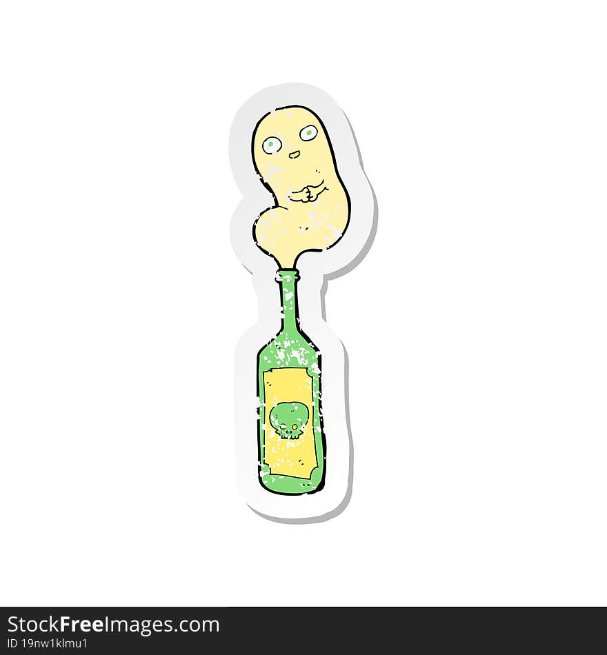 retro distressed sticker of a cartoon ghost in bottle