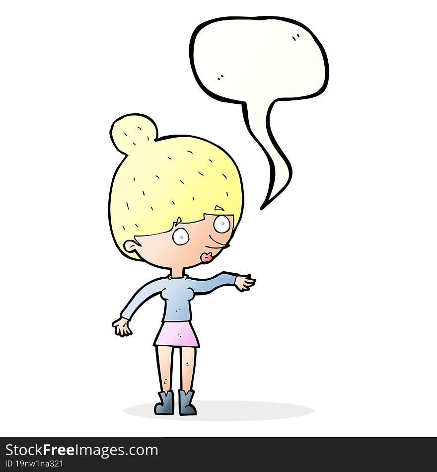 cartoon surprised woman with speech bubble