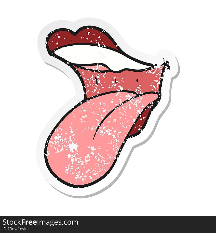 retro distressed sticker of a cartoon mouth sticking out tongue