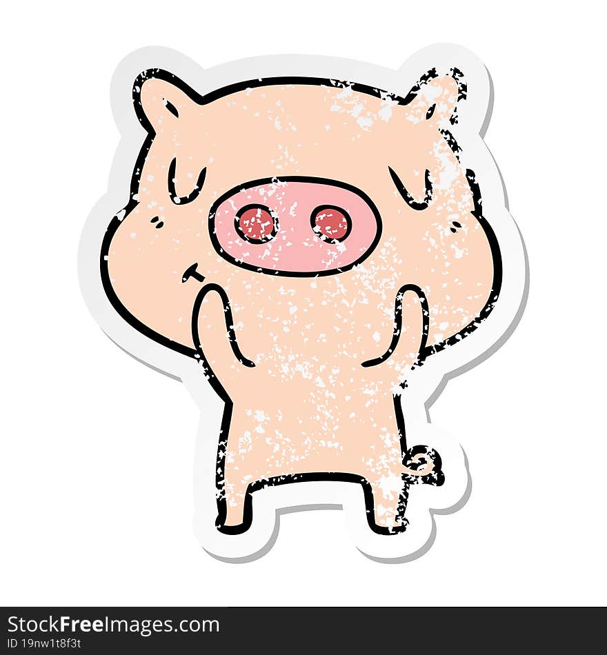 distressed sticker of a cartoon content pig