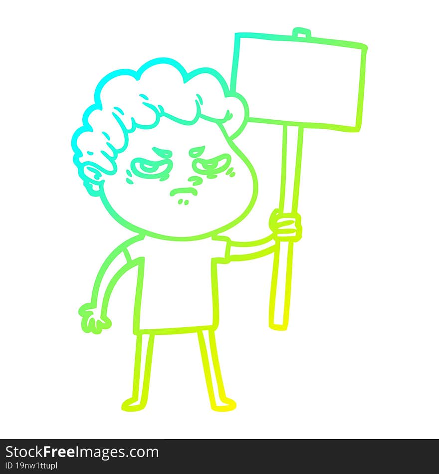 cold gradient line drawing cartoon angry man