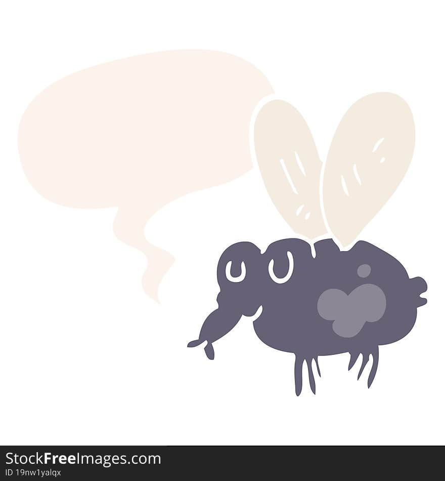 cartoon fly with speech bubble in retro style