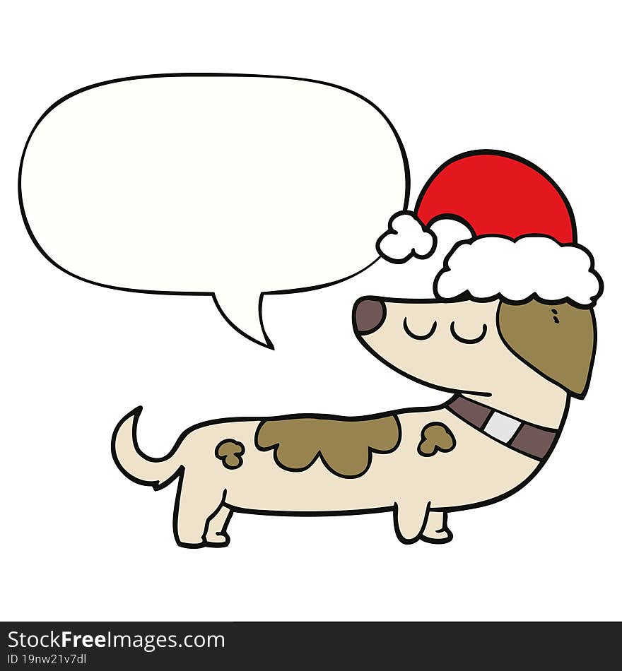 cartoon dog wearing christmas hat and speech bubble