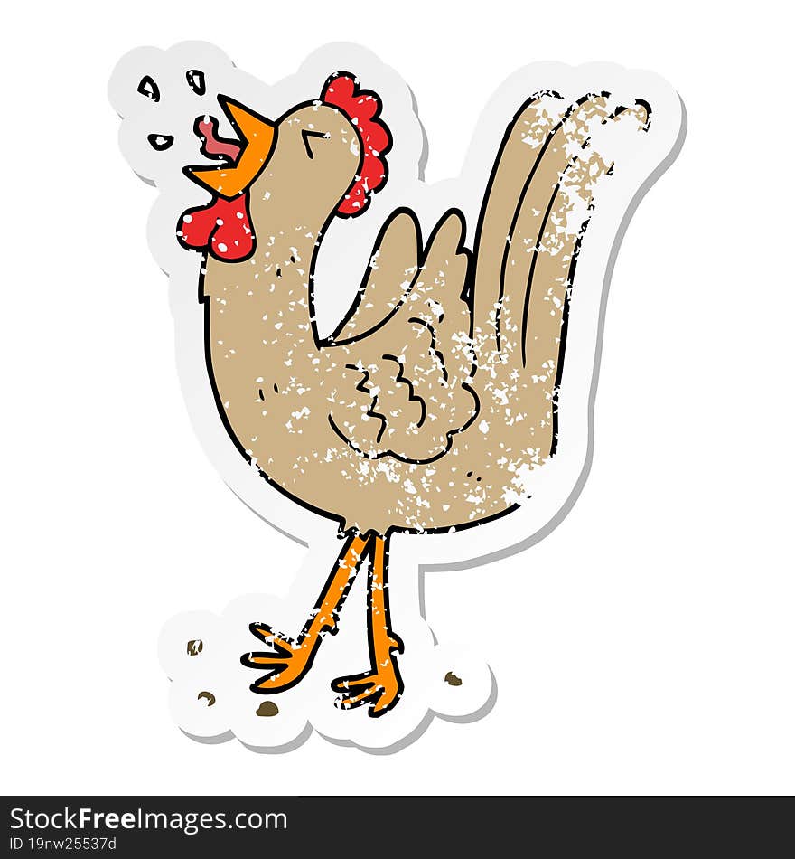 distressed sticker of a cartoon crowing cockerel