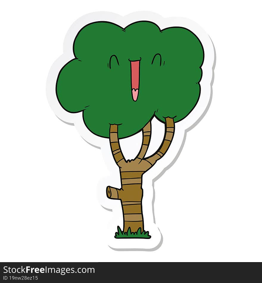 sticker of a cartoon laughing tree