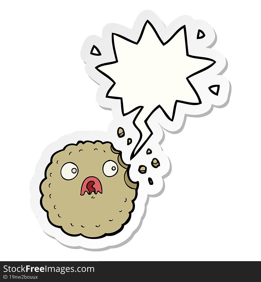 frightened cookie cartoon with speech bubble sticker