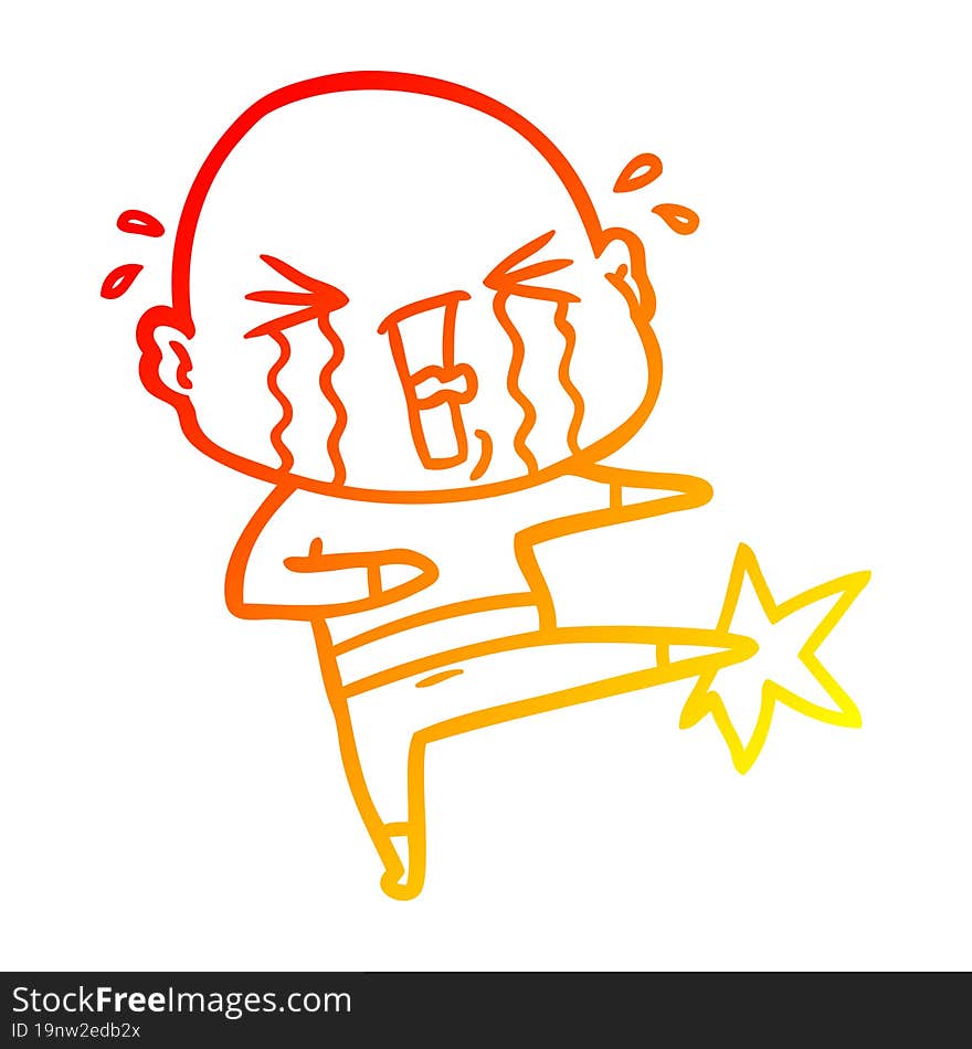 warm gradient line drawing cartoon crying bald man