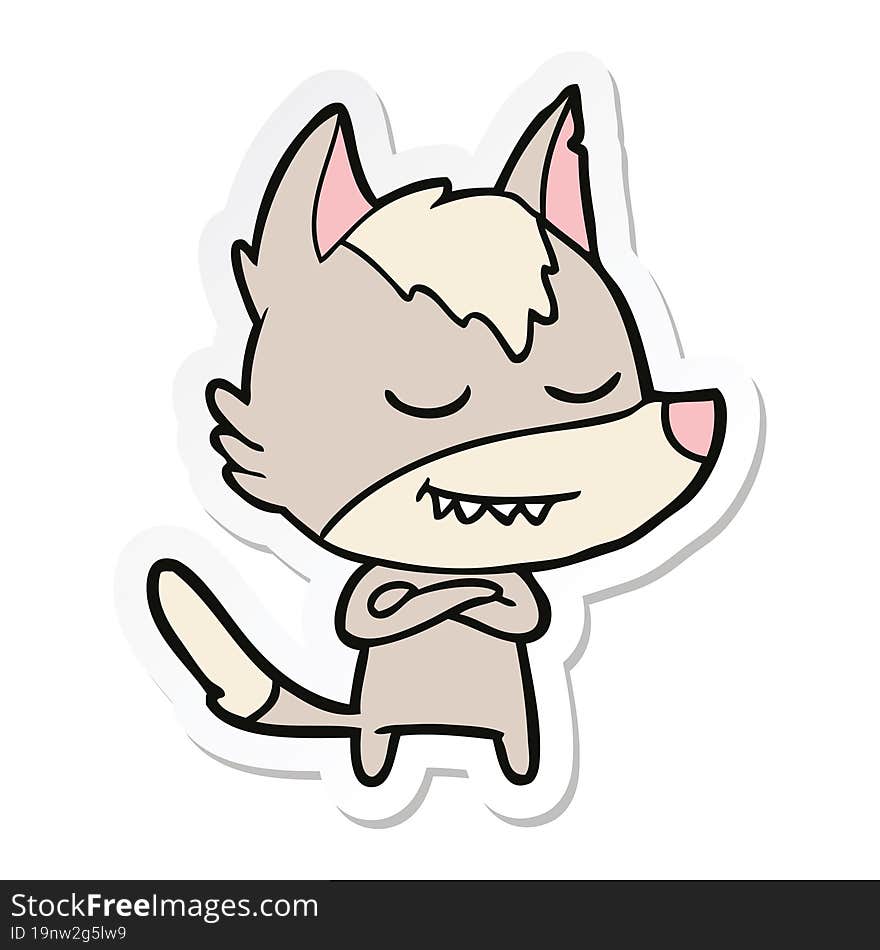 sticker of a friendly cartoon wolf