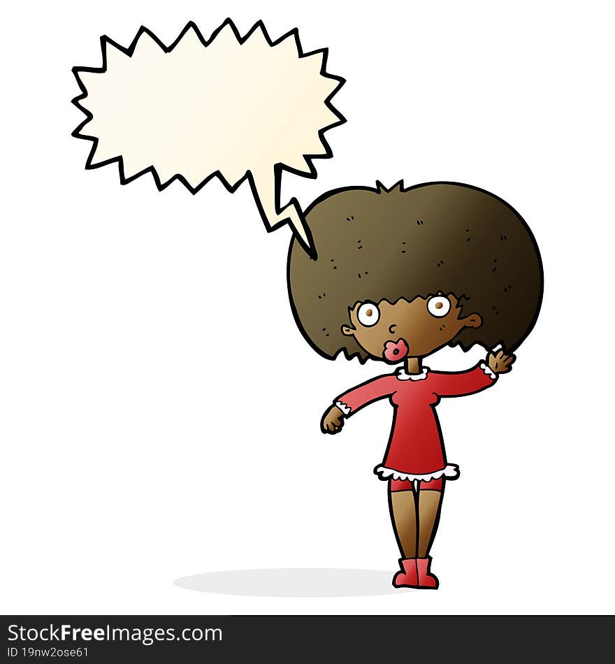 Cartoon Waving Girl With Speech Bubble