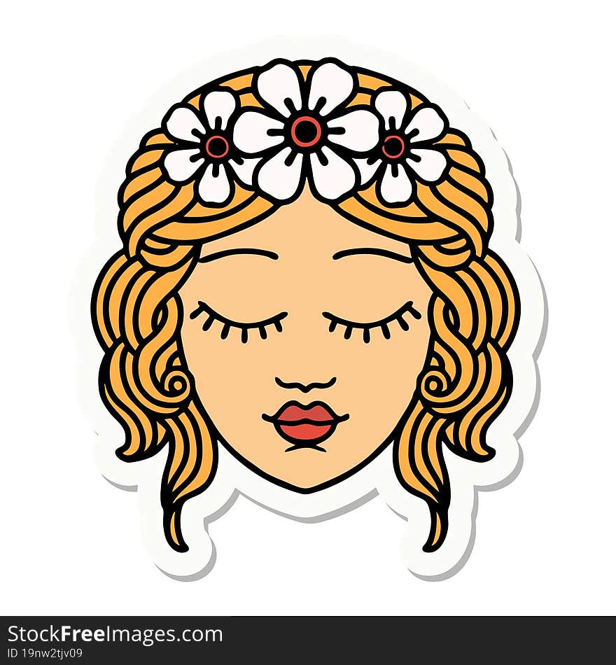 tattoo style sticker of a maidens face