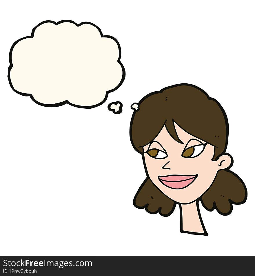 Cartoon Happy Female Face With Thought Bubble