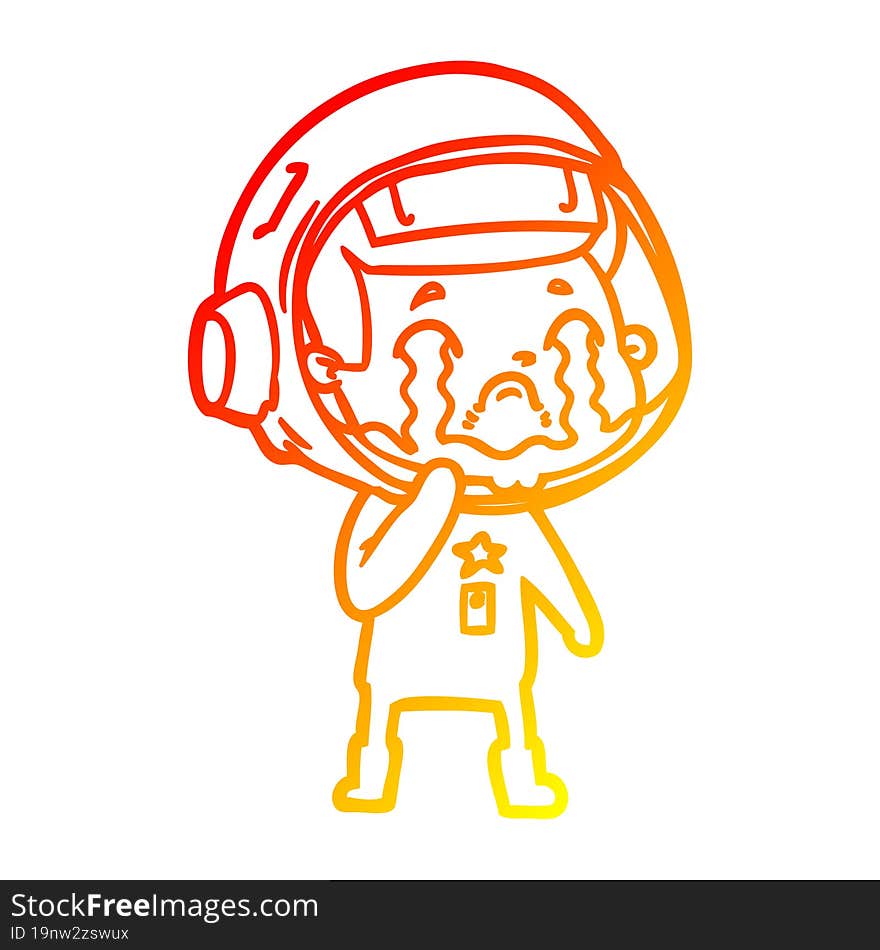 warm gradient line drawing of a cartoon crying astronaut