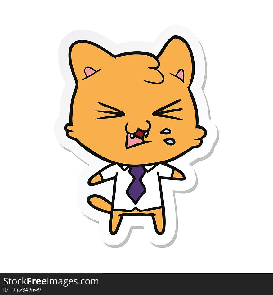 sticker of a cartoon hissing cat