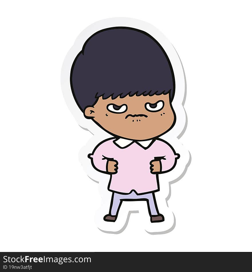 sticker of a annoyed cartoon boy