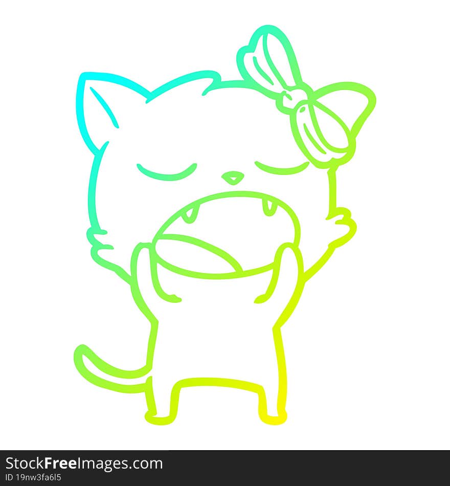 cold gradient line drawing cartoon yawning cat