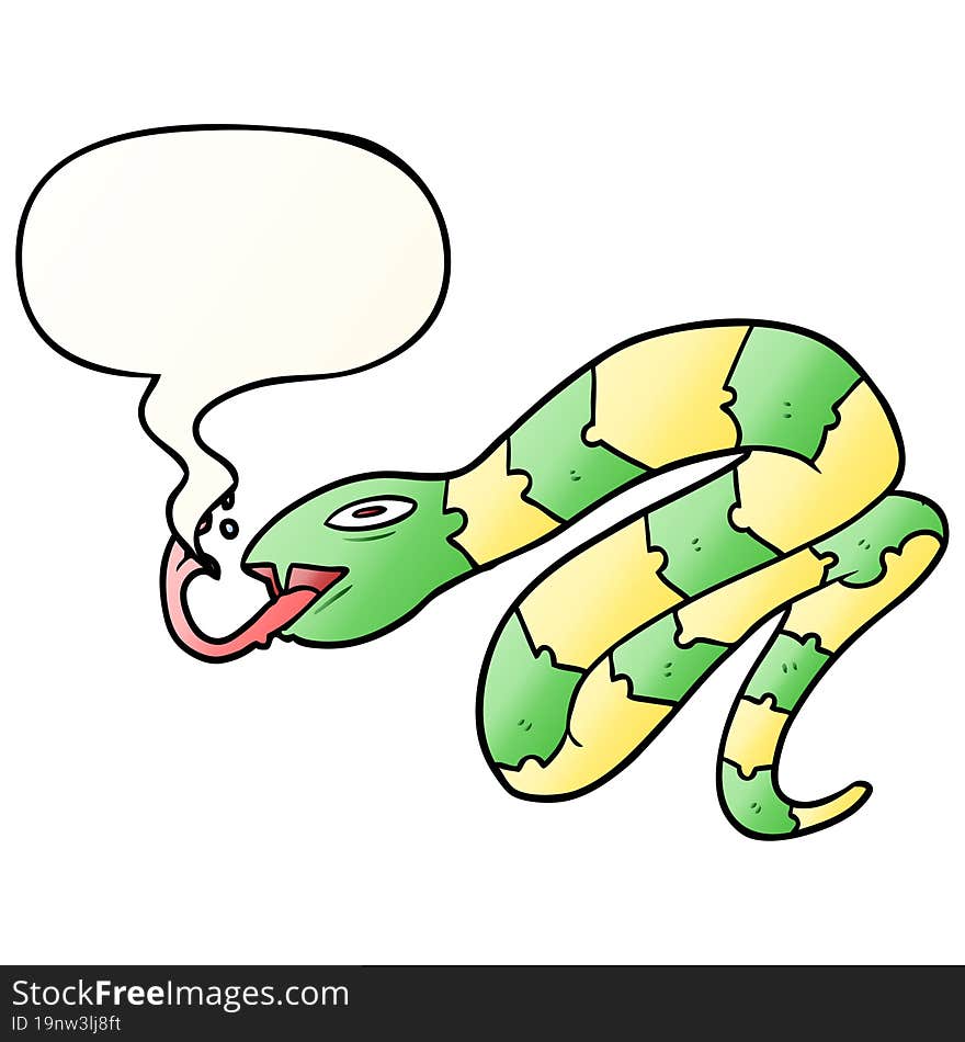 cartoon hissing snake and speech bubble in smooth gradient style