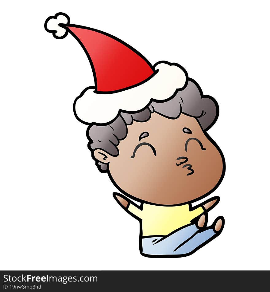 Gradient Cartoon Of A Man Pouting Wearing Santa Hat