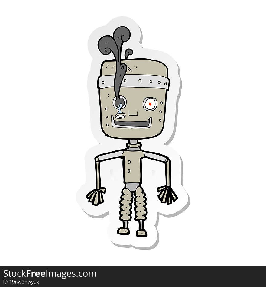 Sticker Of A Cartoon Malfunctioning Robot