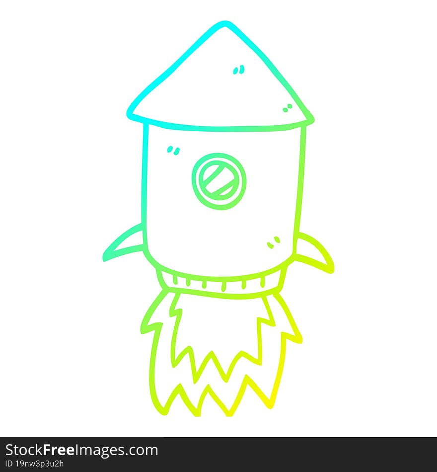 cold gradient line drawing cartoon space rocket