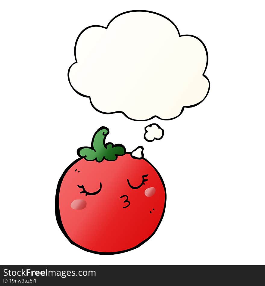 Cartoon Tomato And Thought Bubble In Smooth Gradient Style