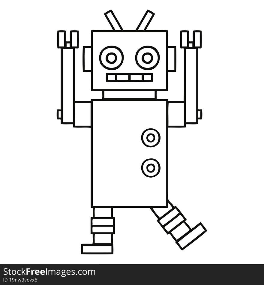 line drawing cartoon of a dancing robot