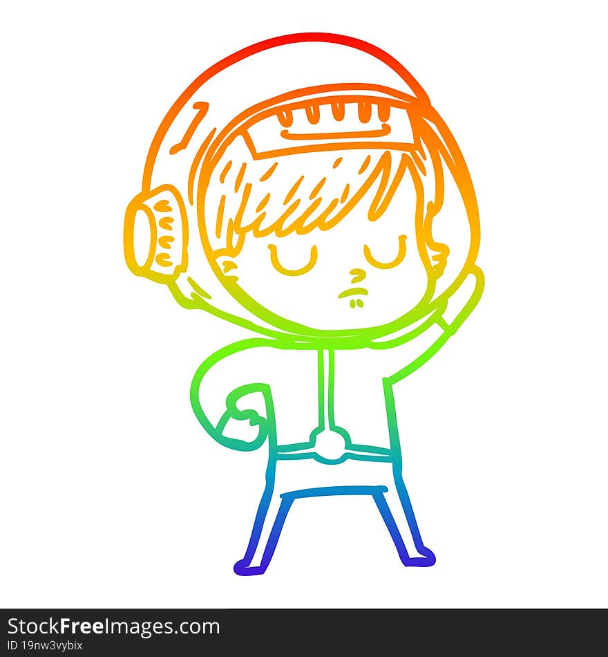 rainbow gradient line drawing cartoon astronaut woman