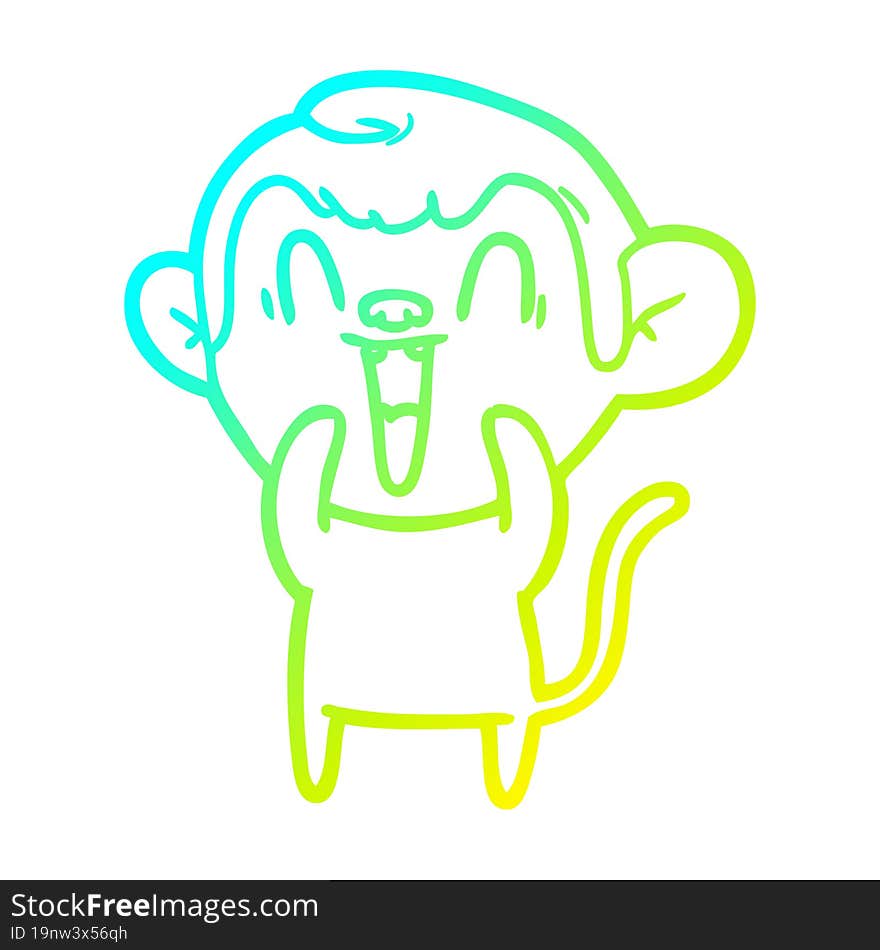 cold gradient line drawing of a cartoon laughing monkey