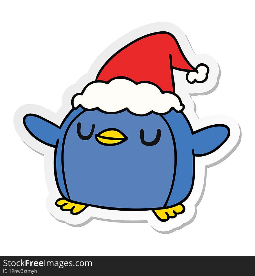 hand drawn christmas sticker cartoon of kawaii penguin