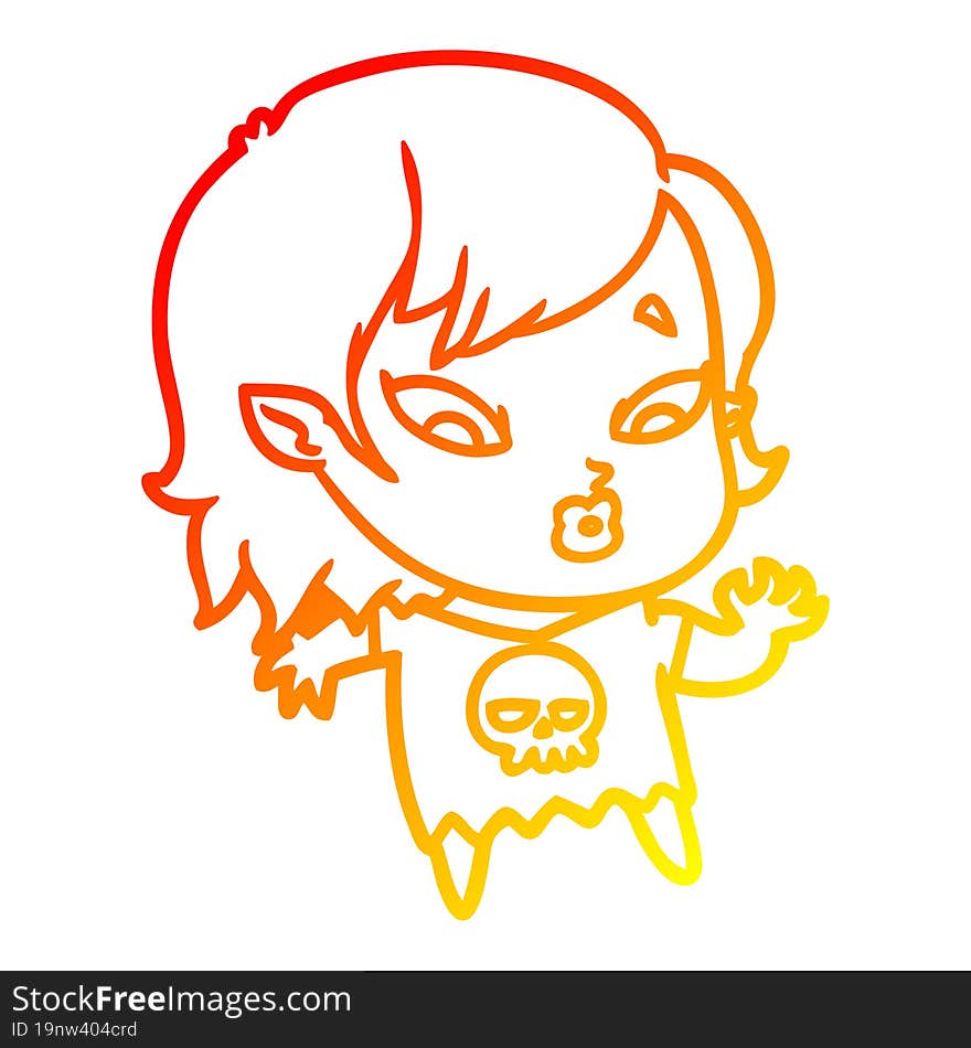 warm gradient line drawing cute cartoon vampire girl