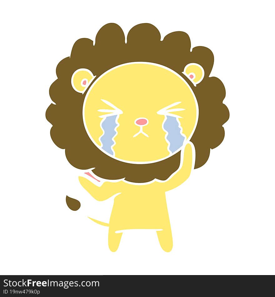 flat color style cartoon crying lion