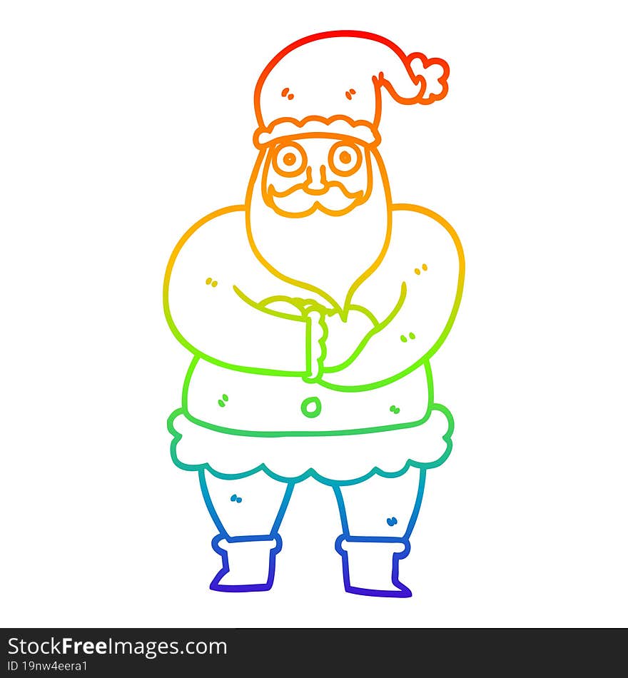 rainbow gradient line drawing of a cartoon father christmas