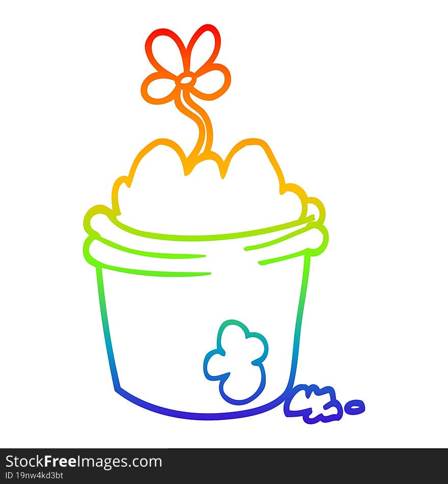 rainbow gradient line drawing cartoon flower pot