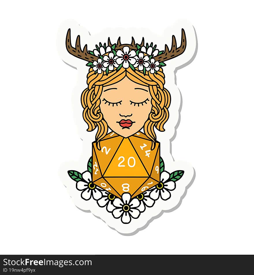 Human Druid With Natural Twenty Dice Roll Sticker