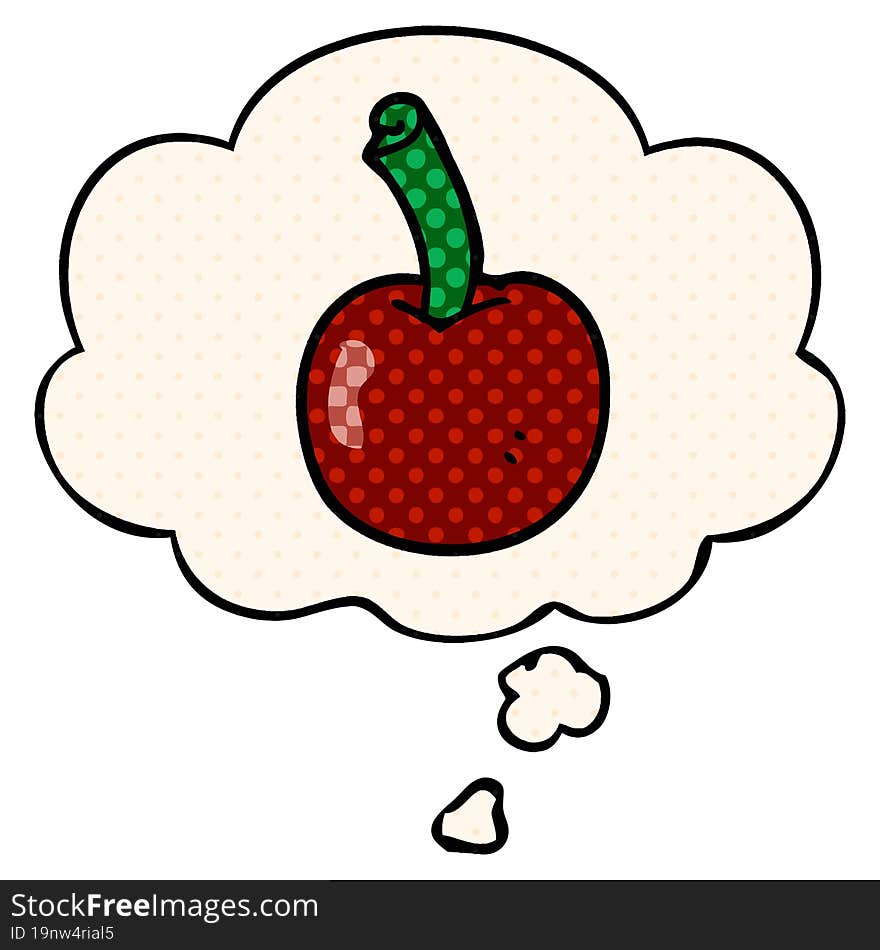 cartoon cherry with thought bubble in comic book style