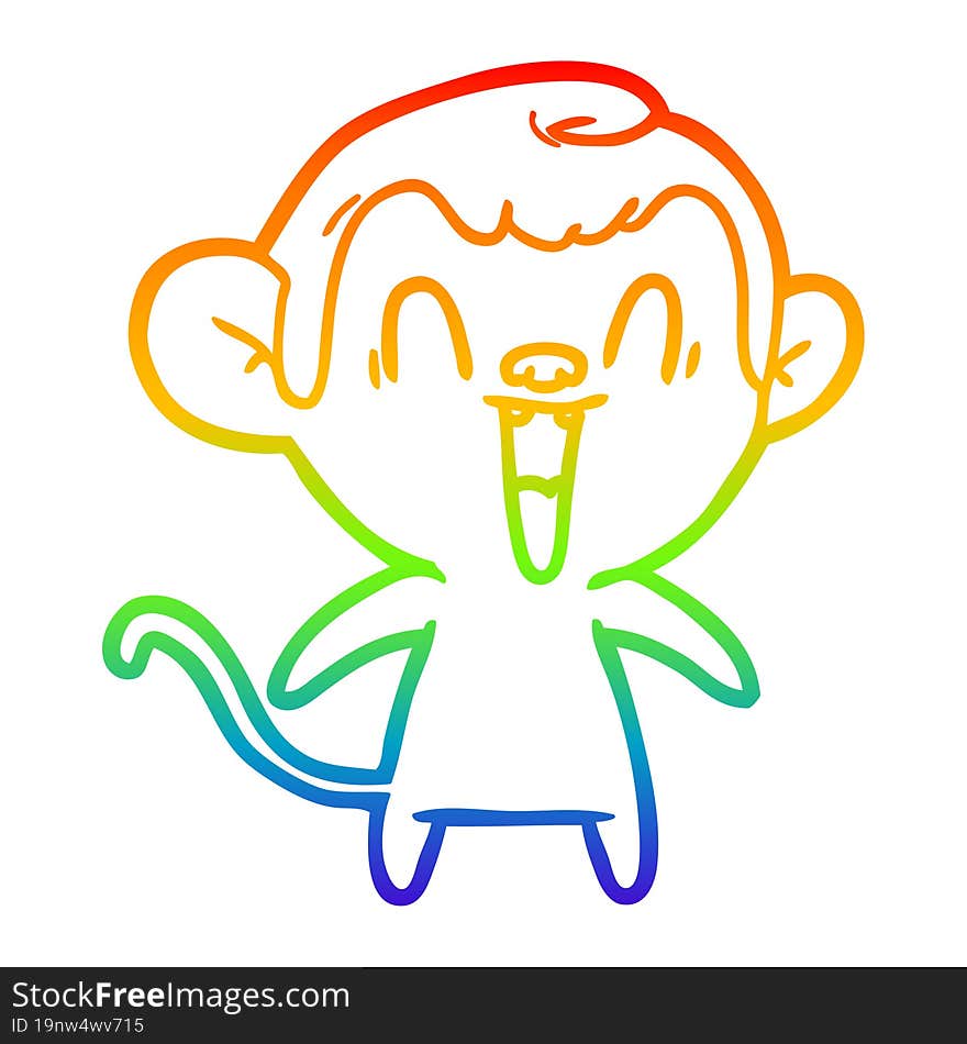 rainbow gradient line drawing of a cartoon laughing monkey