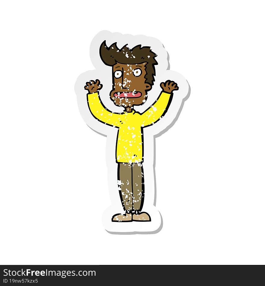 retro distressed sticker of a cartoon stressed man