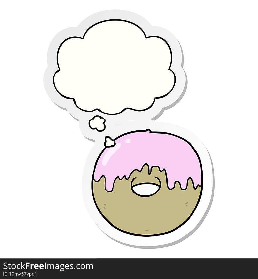 cartoon donut and thought bubble as a printed sticker