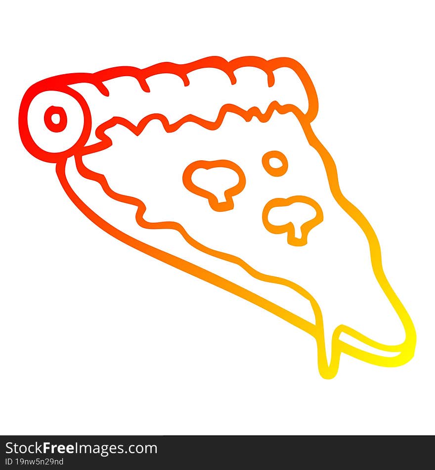 warm gradient line drawing cartoon pizza slice