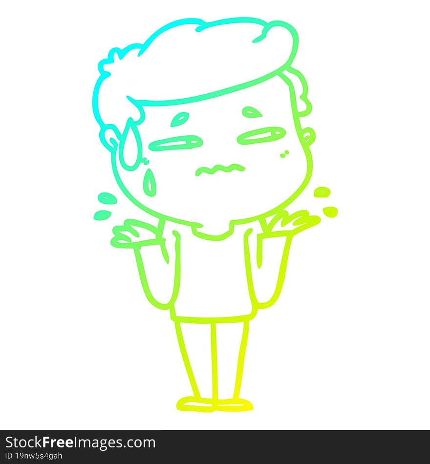 cold gradient line drawing cartoon confused man