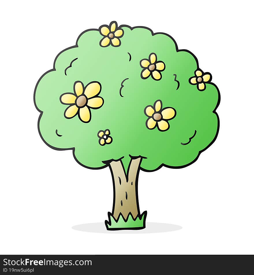 freehand drawn cartoon tree with flowers