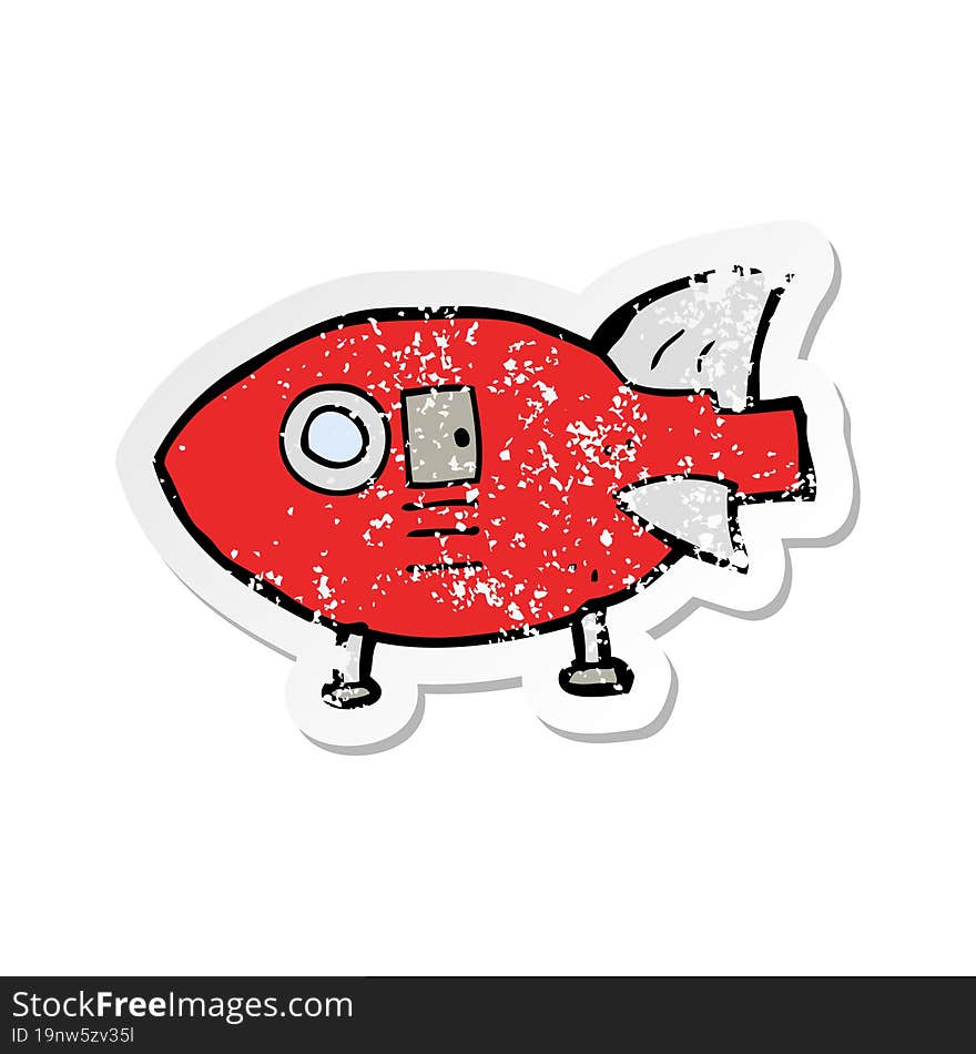 retro distressed sticker of a cartoon space rocket