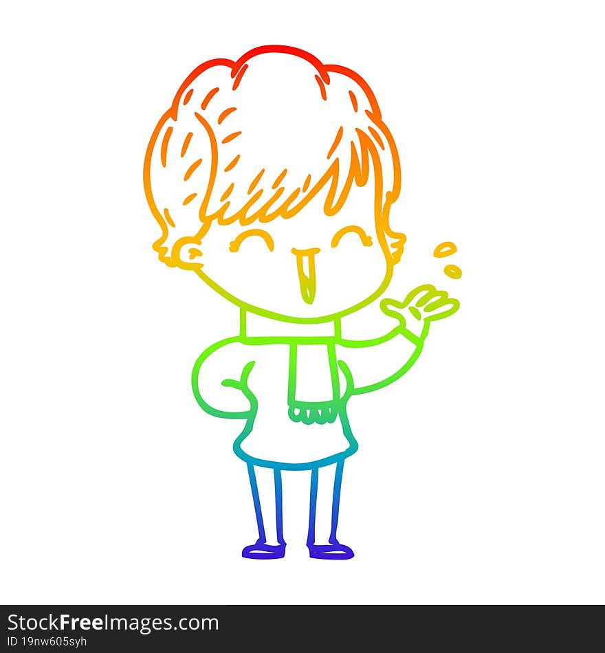 rainbow gradient line drawing of a cartoon laughing woman