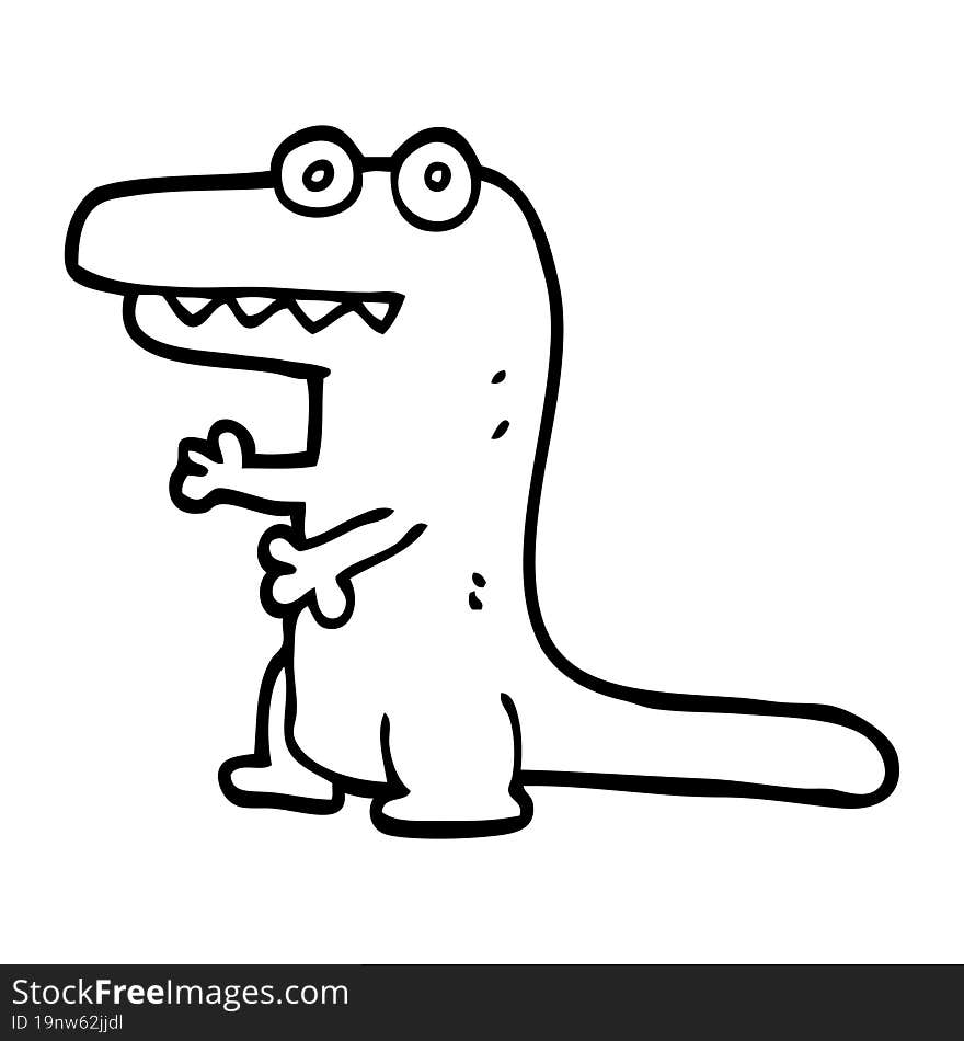 Line Drawing Cartoon Crazy Alligator