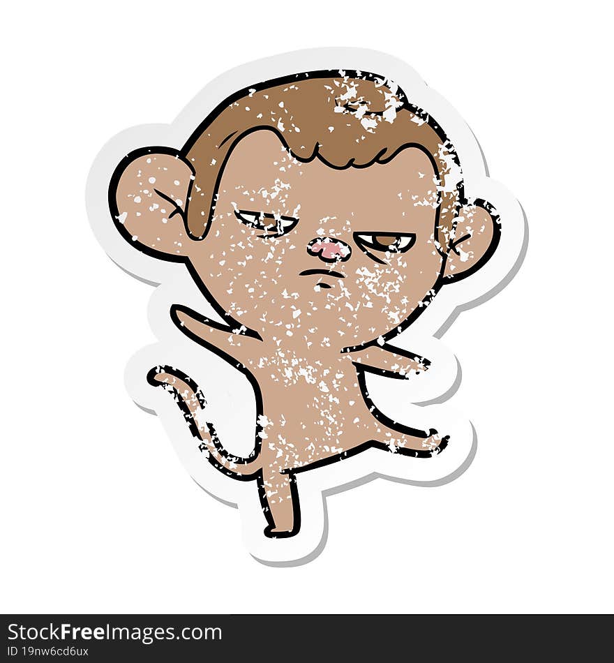 distressed sticker of a cartoon annoyed monkey