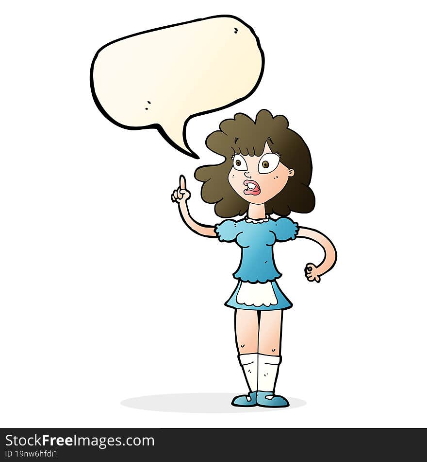 cartoon worried maid with speech bubble