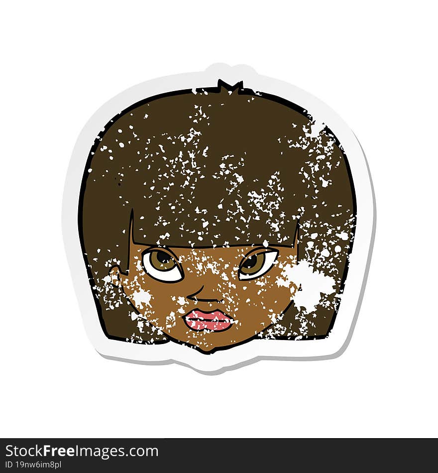 retro distressed sticker of a cartoon annoyed woman