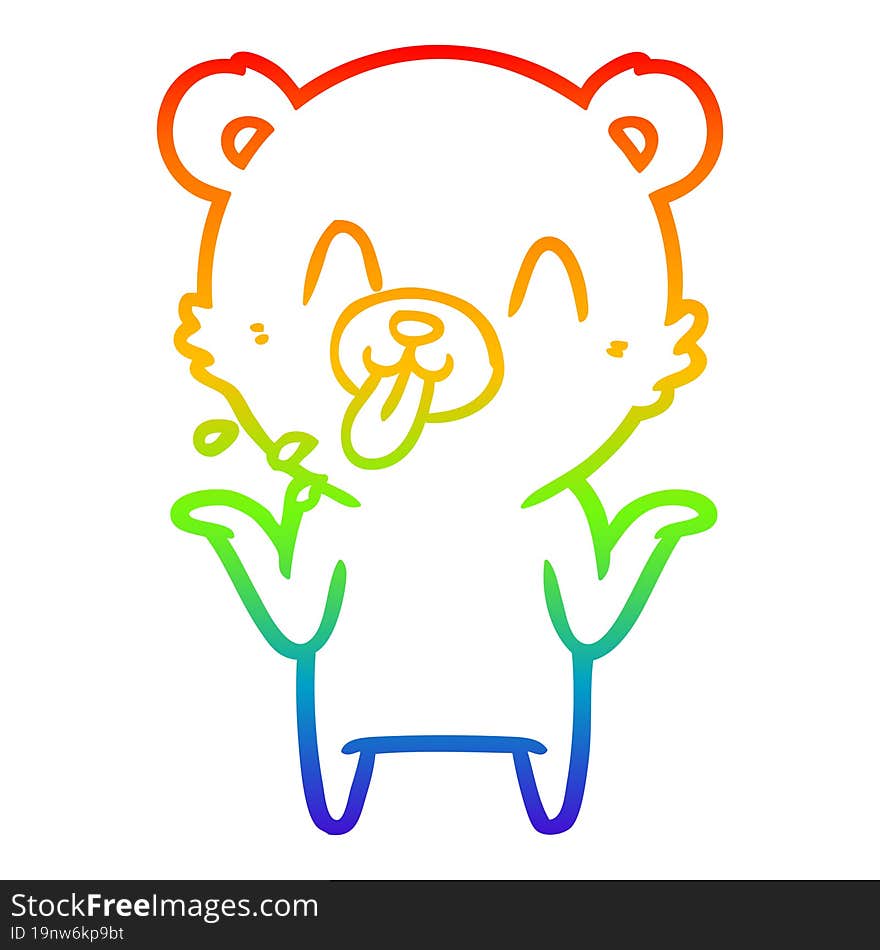 Rainbow Gradient Line Drawing Rude Cartoon Bear