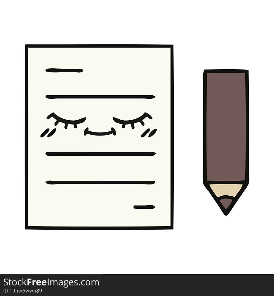 cute cartoon of a test paper. cute cartoon of a test paper