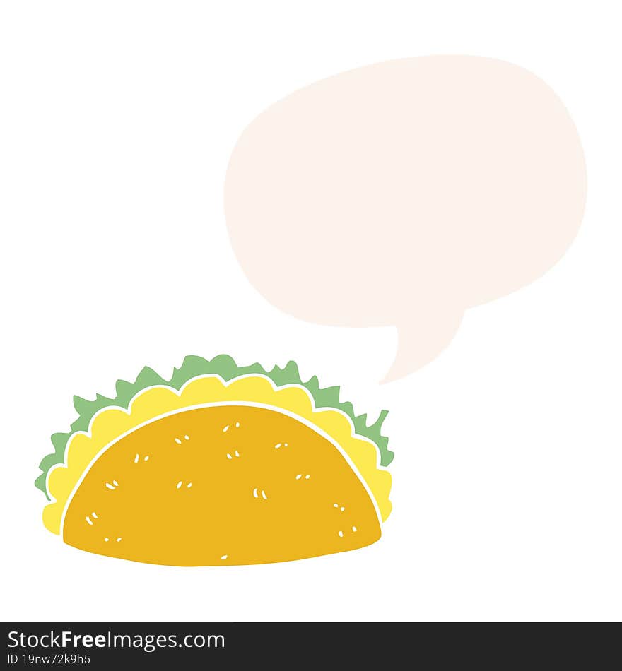 Cartoon Taco And Speech Bubble In Retro Style