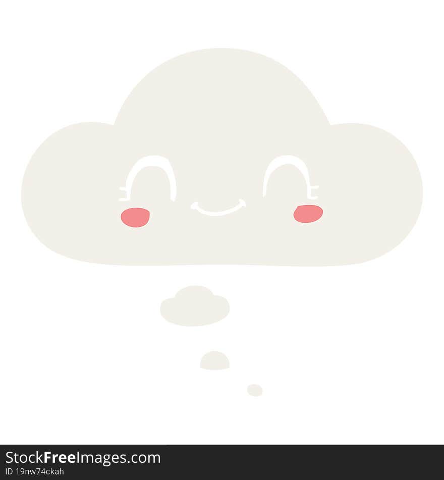 cute cartoon face with thought bubble in retro style